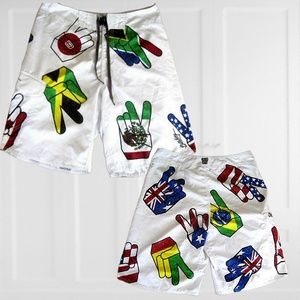 Billabong board shorts peace sign hands retro